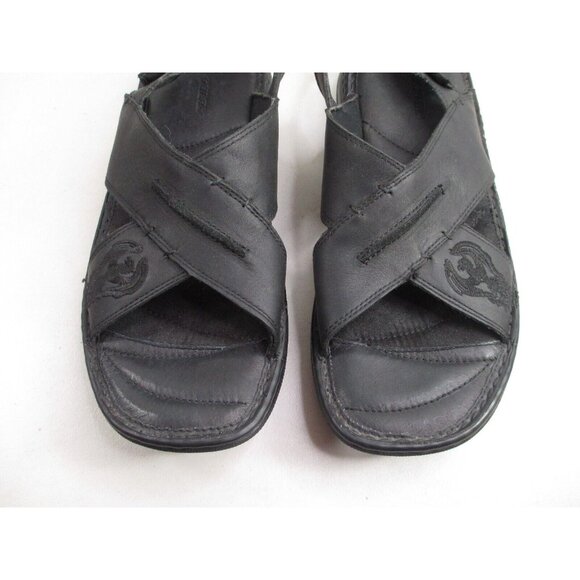 Skechers Black leather sandals mens sz 12 phoenix bird dragon embroidered - Picture 1 of 12